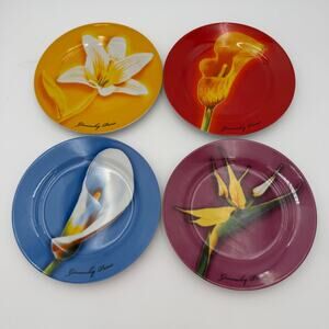 Vintage Givenchy Perfume Tropical Floral Plates Porcelain 1980 Set of 4